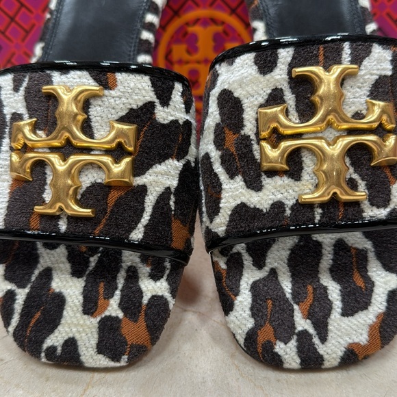 TORY BURCH ELEANOR SLIDE GOAT AND PATENT LEATHER W/LEOPARD PRINT STRAP SIZE 8 - Picture 5 of 13